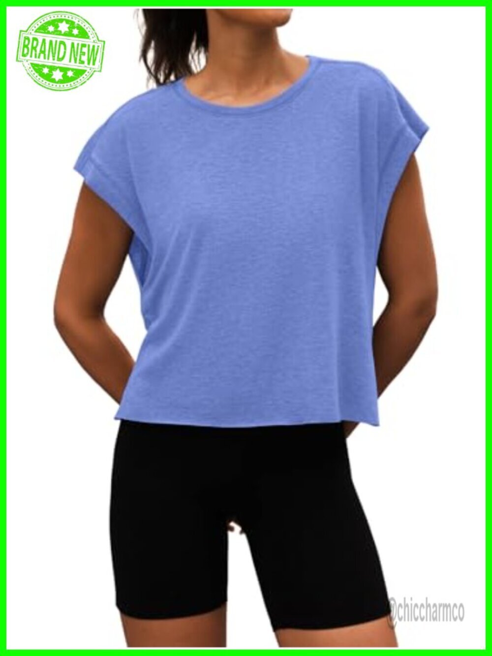 Open Back Crop Tee - Short Sleeve Yoga Gym Shirt - Picture 4 of 7
